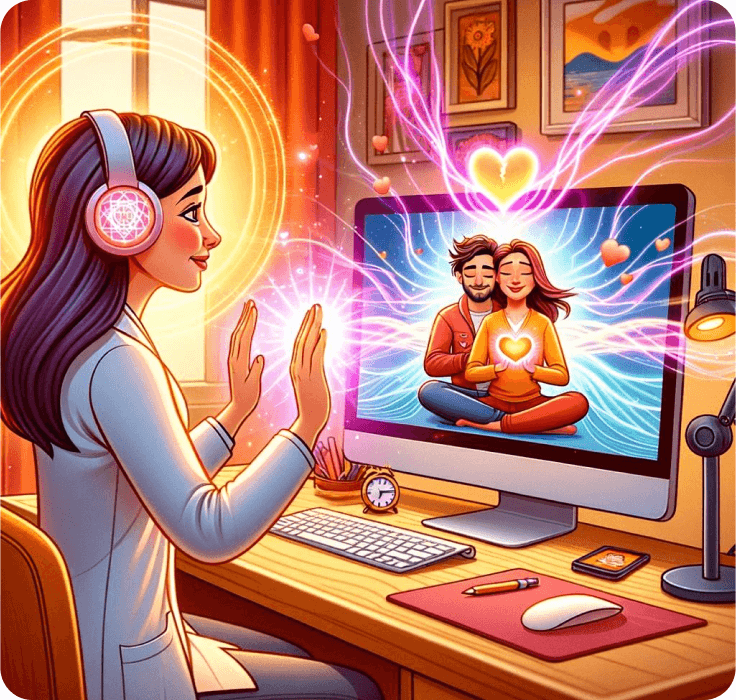 A Mystc practitioner guiding a client through a remote energy-healing session